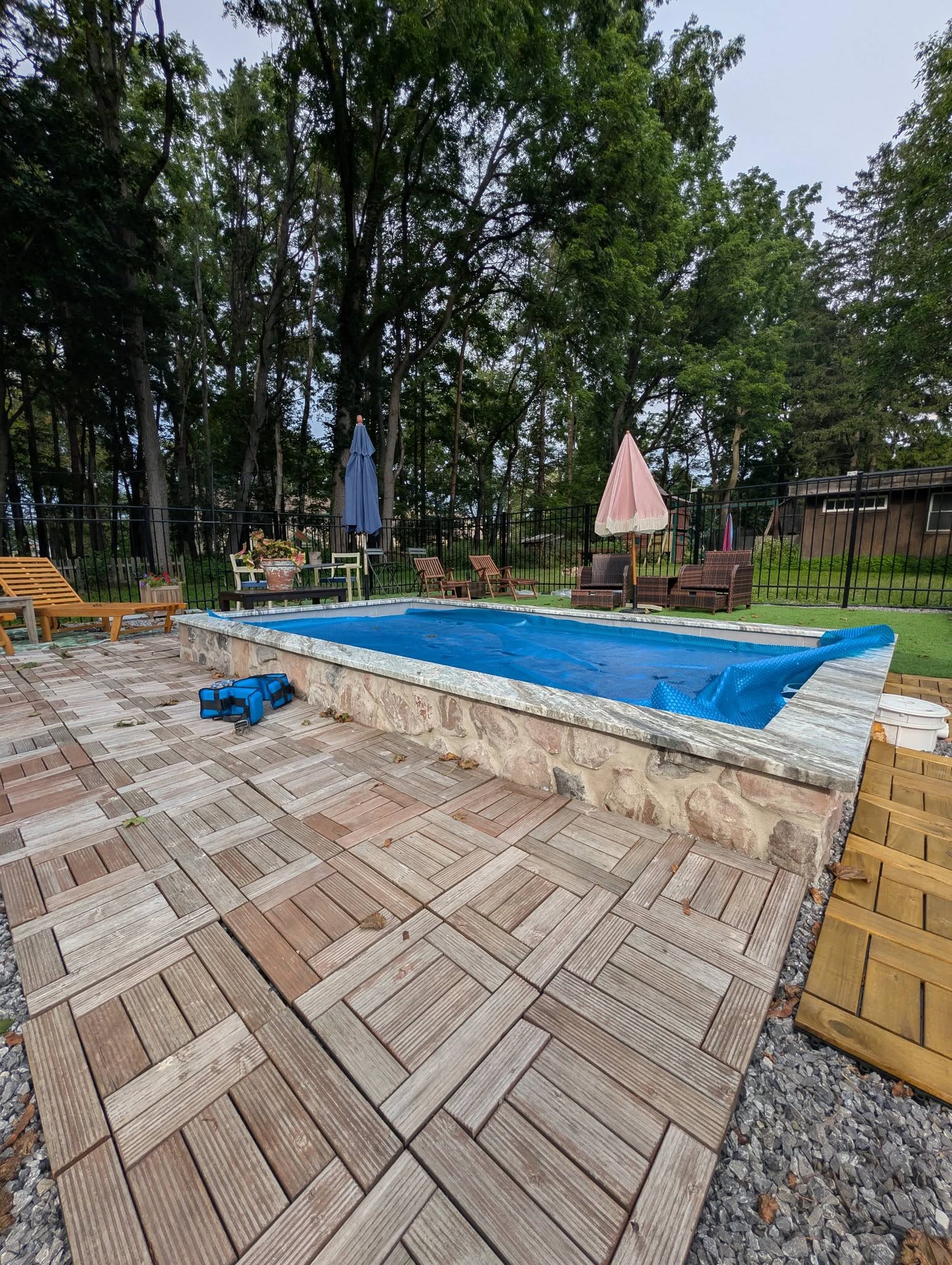 Finished pool deck and stamped patio